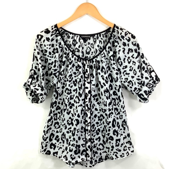 Express Tops - ♻️DONATED 7-9-25♻️ EXPRESS Animal Print Black & White Top Blouse G37